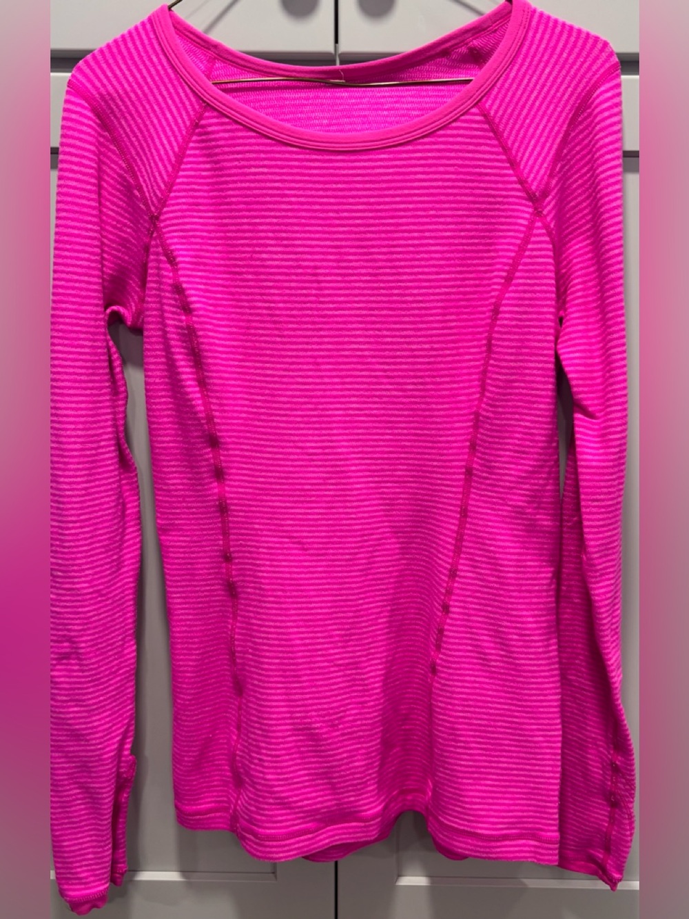 lululemon athletica Long Sleeve Striped Performance Top - Hot Pink no size tag